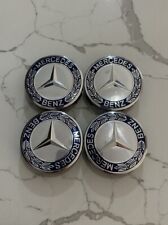Set of 4 Mercedes Benz Center Caps Blue-Chrome 75mm/2.95Inch Will Fit Most Model