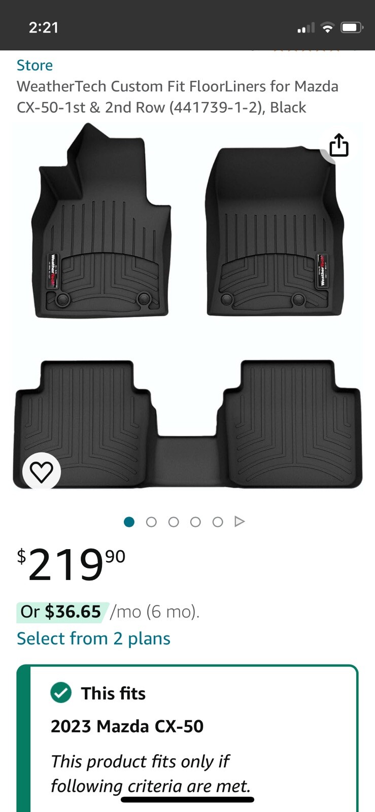 Used Weathertech Floor Liners, Mazda Cx50, 2023 2024, Floor Mat