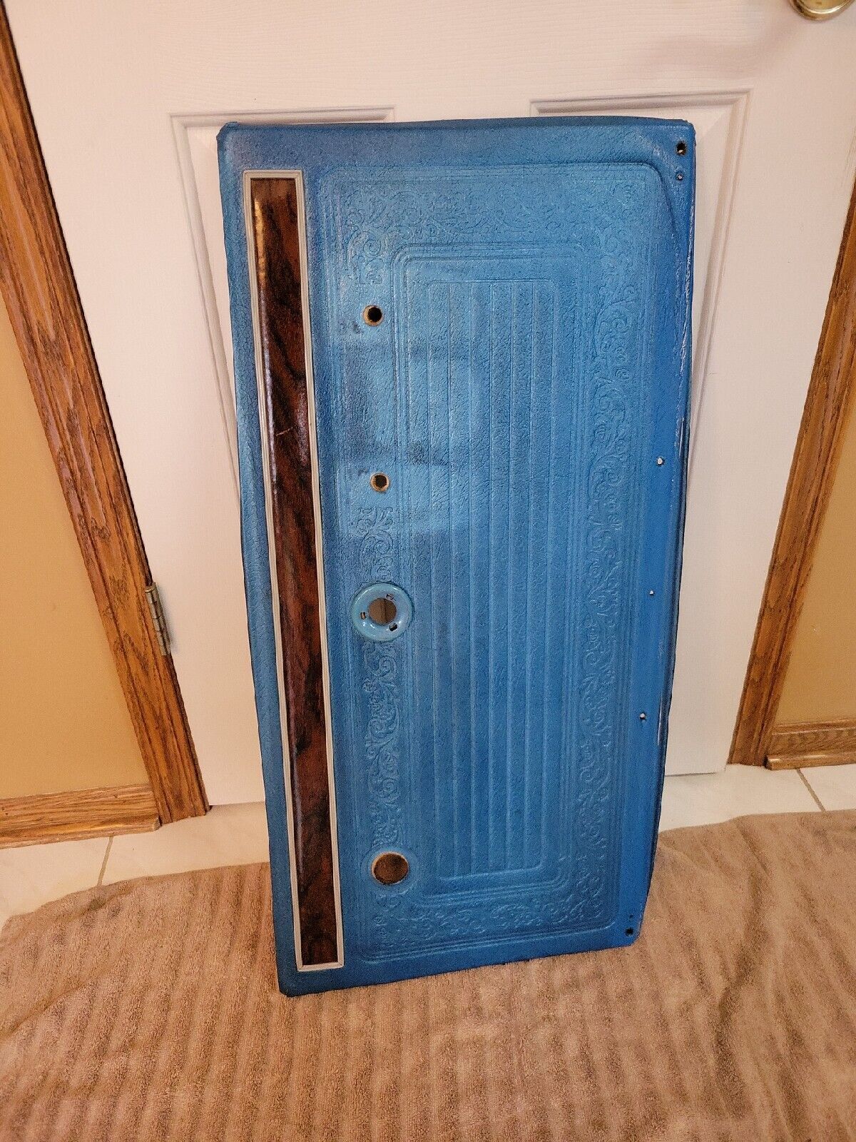 Used 1969 1971 Chevy And Gmc Truck Door Panel W Woodgrain Blue Original Oem For Sale 0289