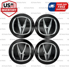 Set of 4 69mm Black Wheel Center Caps Chrome Emblem for Acura Fits Most Models