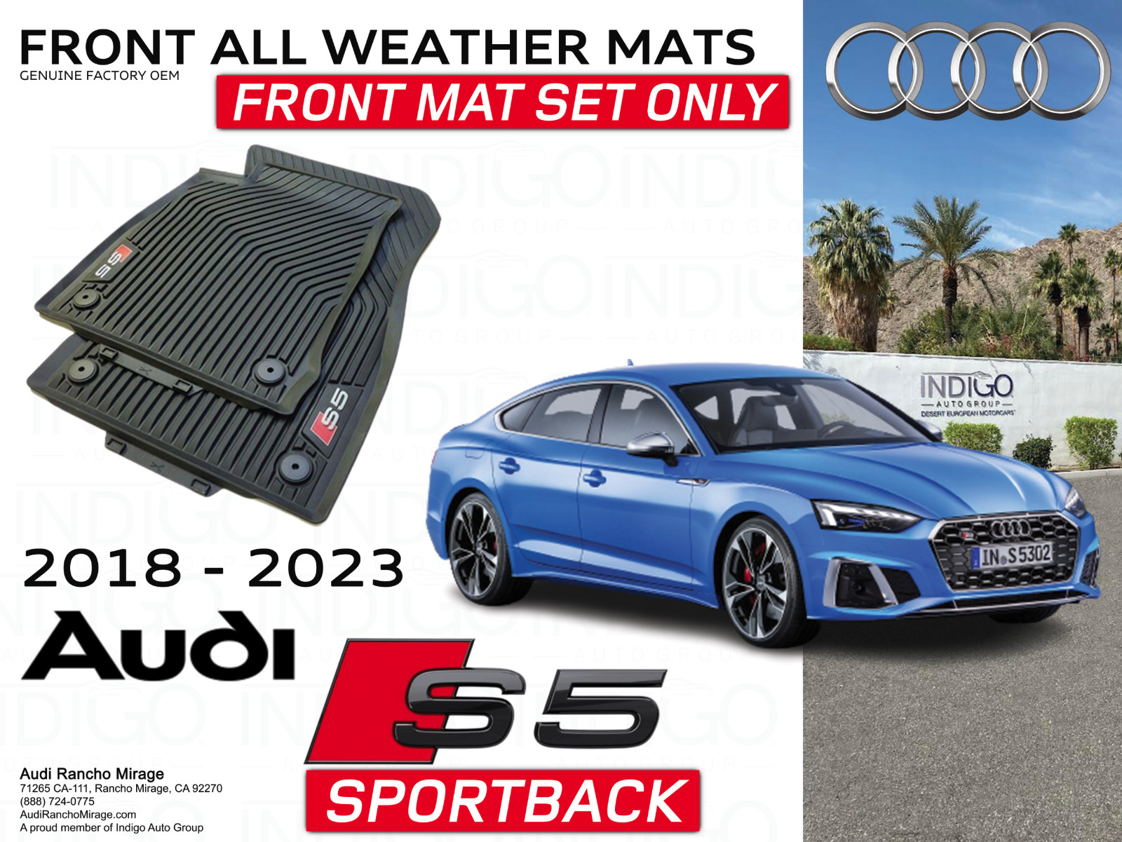 New 20182023 Audi S5 Sportback Allweather Rubber Foot Mats Front 8w7061221b041 for Sale