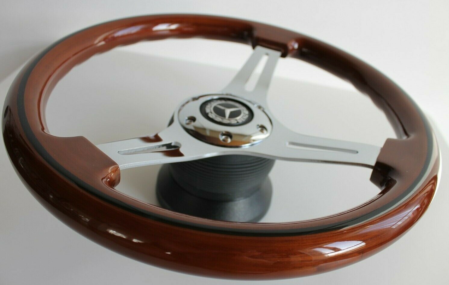 Remanufactured Steering Wheel Fits Mercedes Benz Wood Chrome W123 W124
