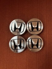 Silver/Black HONDA Set Of 4 Wheel Center Caps 57MM