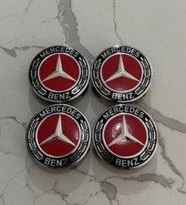 Set of 4 Mercedes Benz Center Caps Red-Black 75mm/2.95Inch Will Fit Most Models