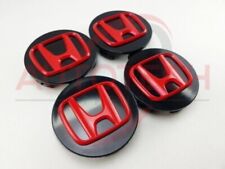 Black/Red HONDA Set Of 4 Wheel Center Caps 69MM