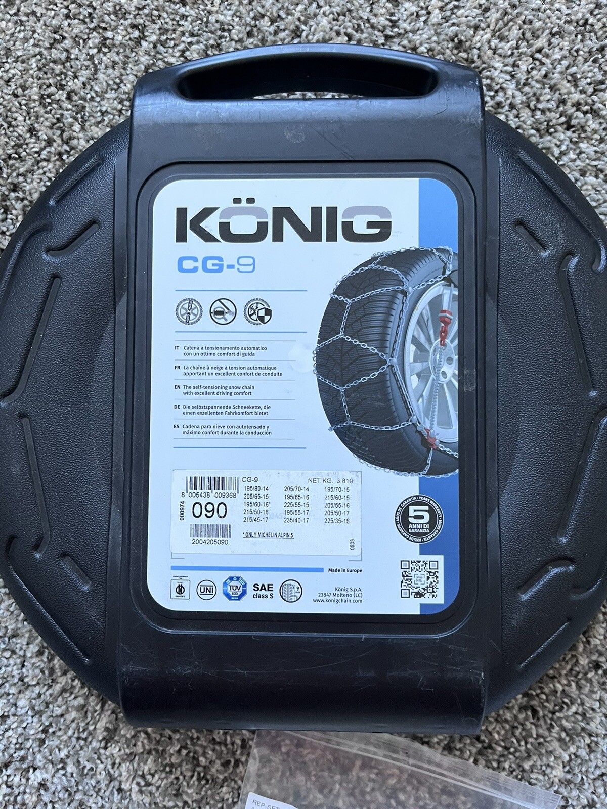 New Konig Cg9 Tire Chains Size 1990 Easy Install Automatic Tensioning